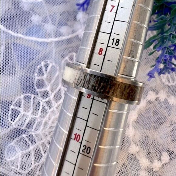 Woodsman Deer Antler Inlay Platinum Band Ring Unisex 8.75 - Picture 8 of 11